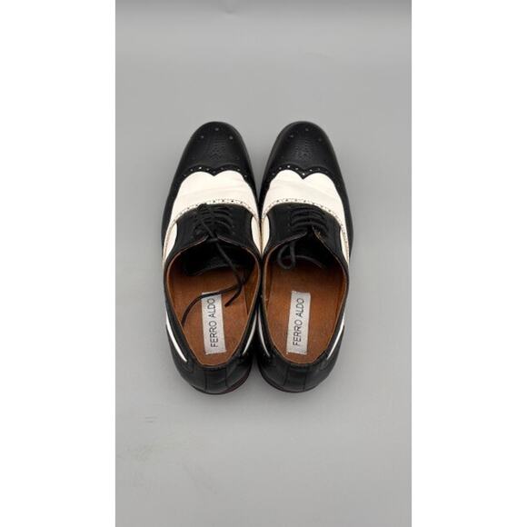Mens sz. 8 Ferro Aldo Arthur Wingtip Oxford Black White Dress Shoes No Box - Picture 12 of 16